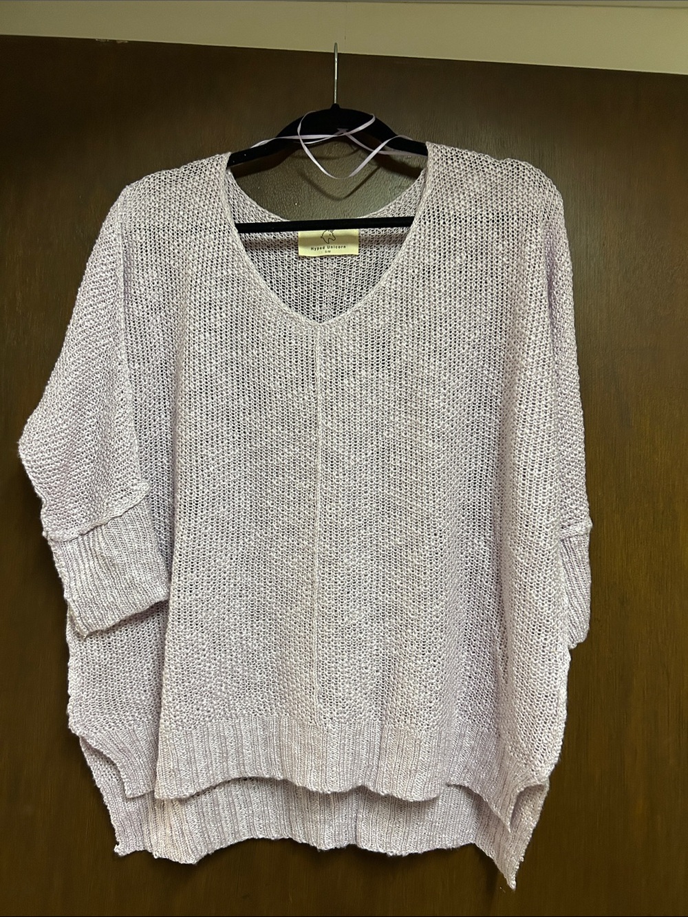 Light Pink V-Neck Knit Sweater - Casual Oversized Pullover